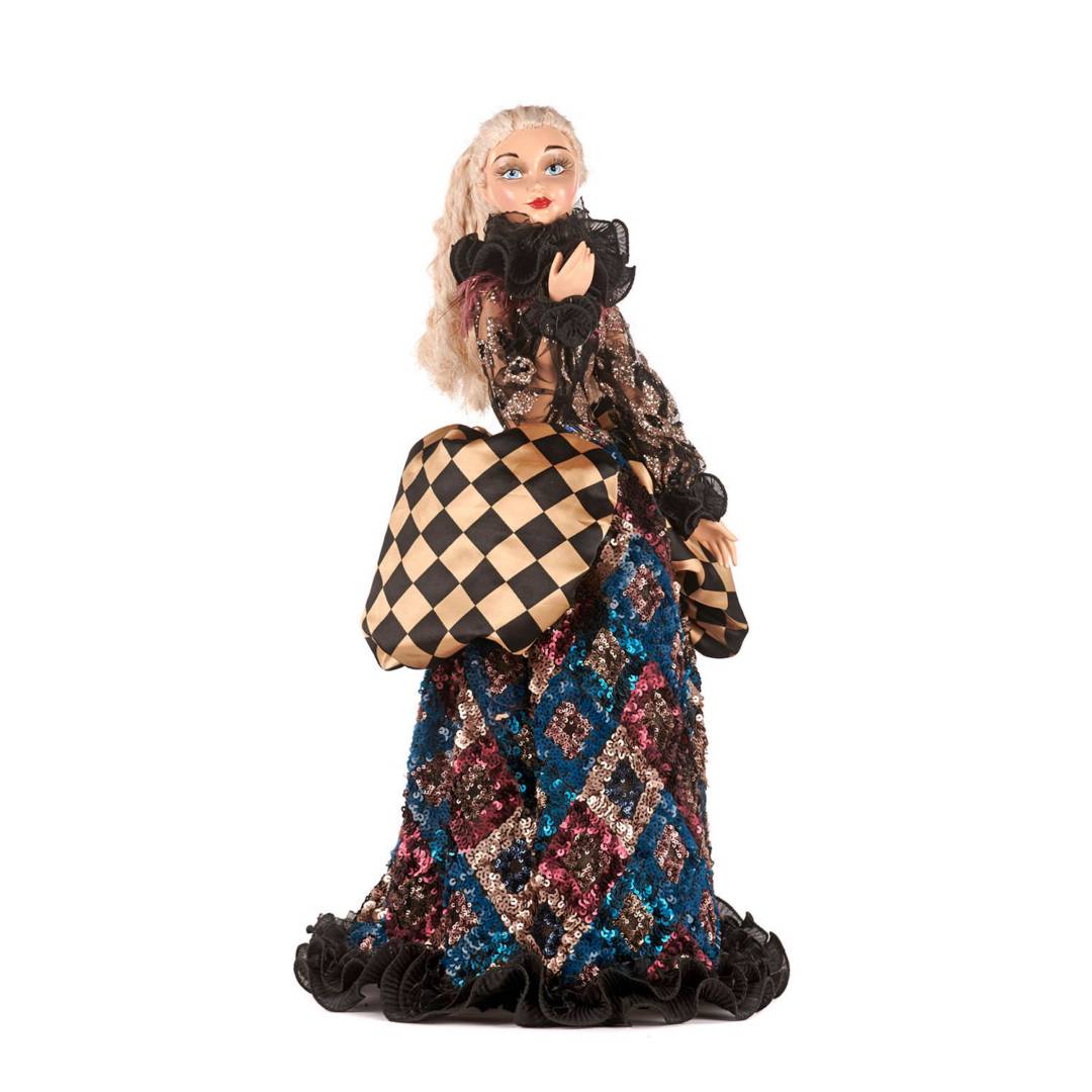 COMMEDIA LADY DOLL W STAND BOX BLK ROSY GLD 66CM